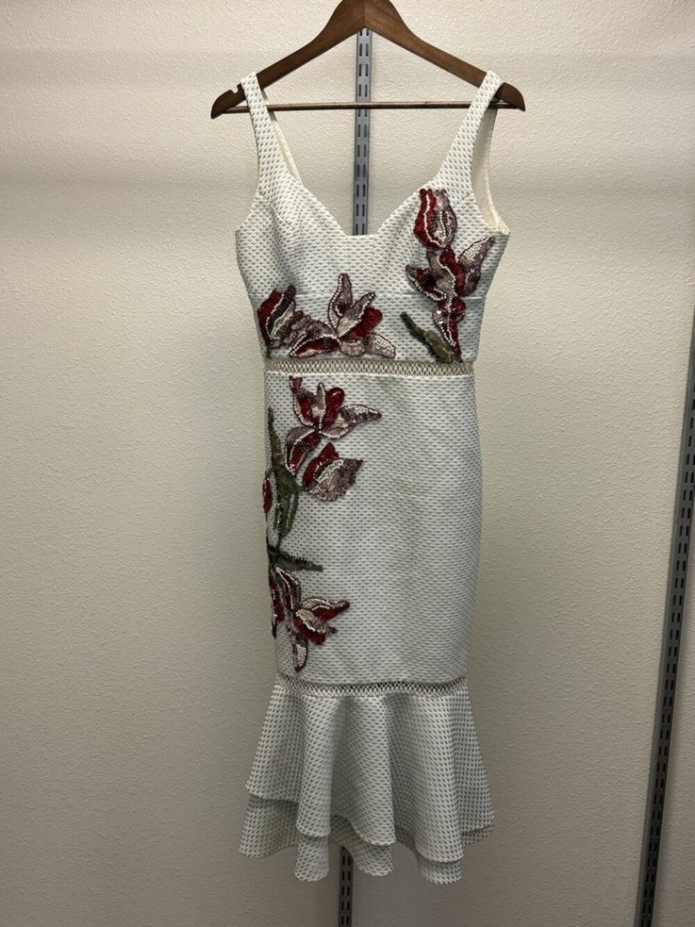 Patricia Bonaldi Beaded Floral Piqué Empire Dress White Sage BR 38 US 6